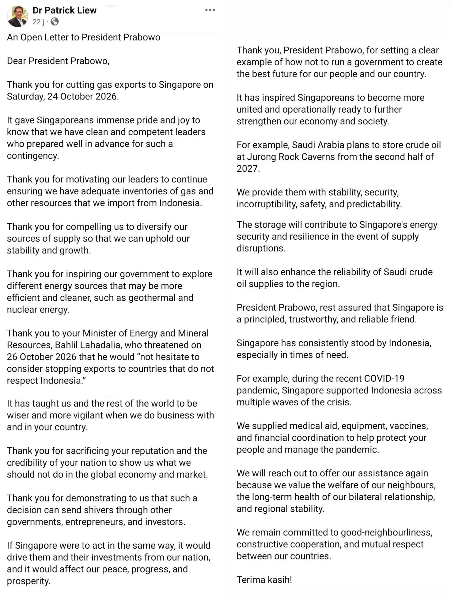 surat terbuka singapura
